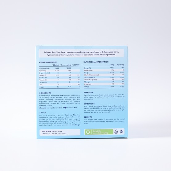 Rejuvenated СOLLAGEN SHOTS 10 000 mg per serving - Колаген шоти для красивої шкіри з ягодами Асаї, 24 окремих саше